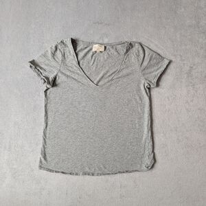 Sezane V-Neck T-Shirt Womens Small Gray Malcolm 100% Orgnanic Cotton Casual